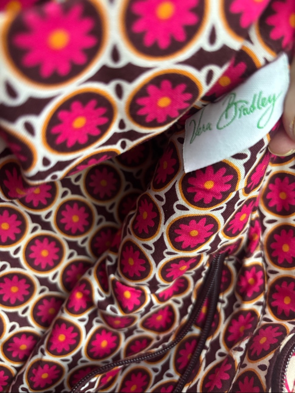 Vera Bradley Handbag Carnaby Pink Tan Floral Double Handle Purse Quilted - Picture 4 of 5
